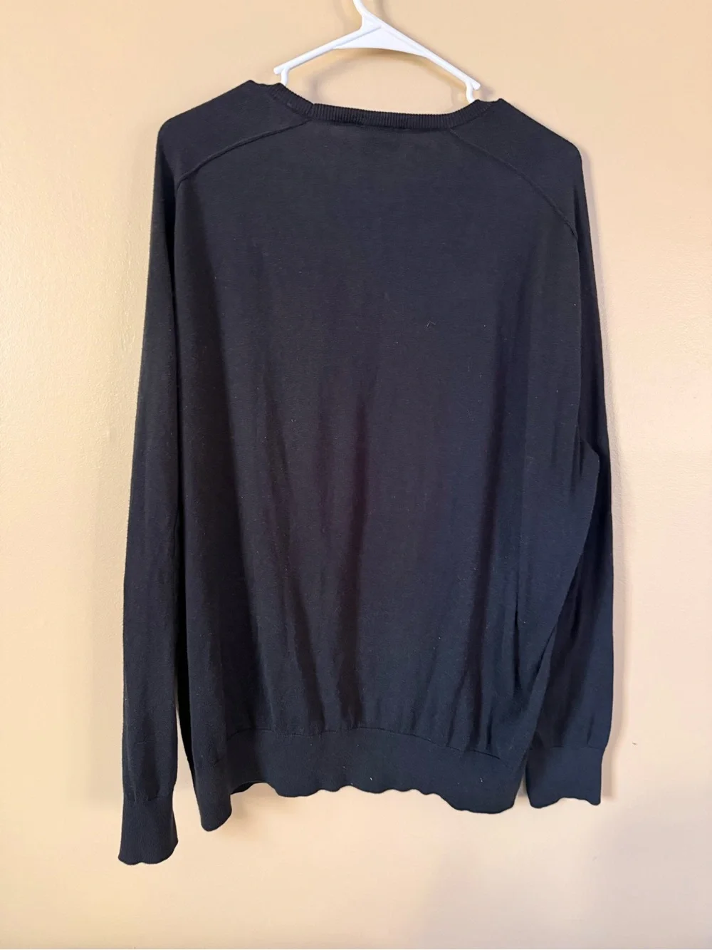 Lacoste Black Cotton Cashmere V-Stitch Sweater Size 8 | Suede Elbow Patches